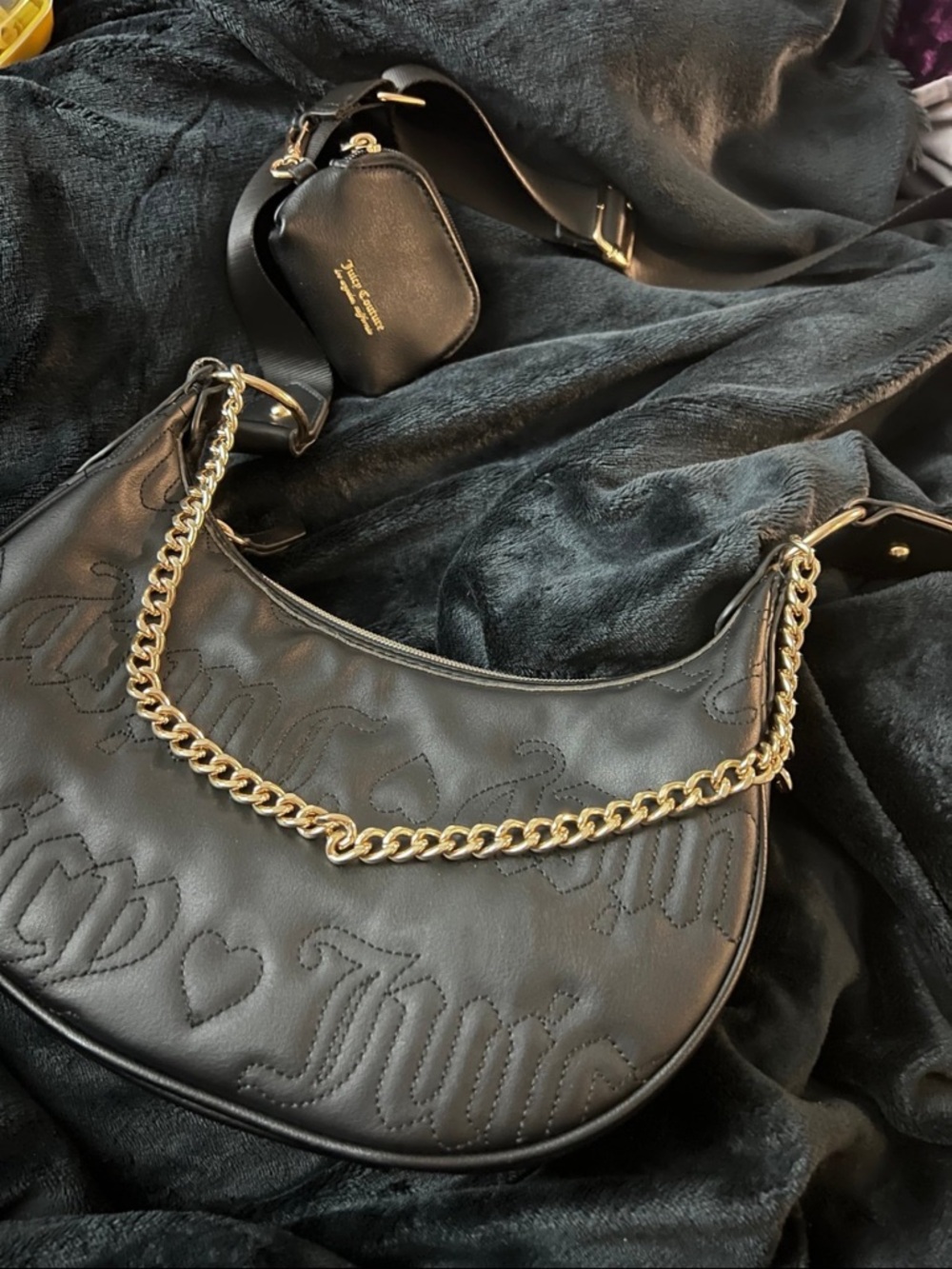 Black juicy couture purse with gold accents